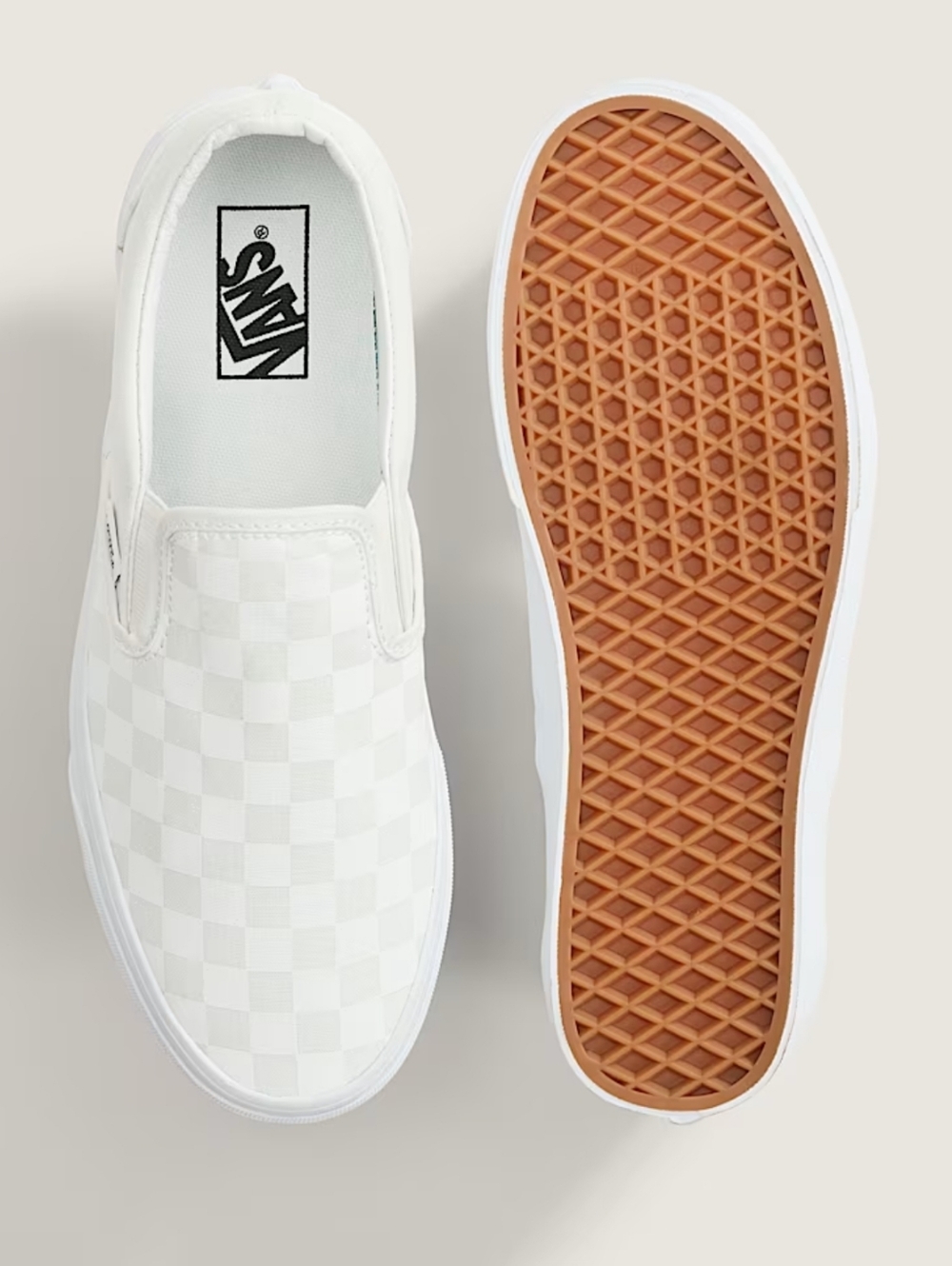 Vans Slip-On Checkerboard Canvas Sneakers in White Sz 16